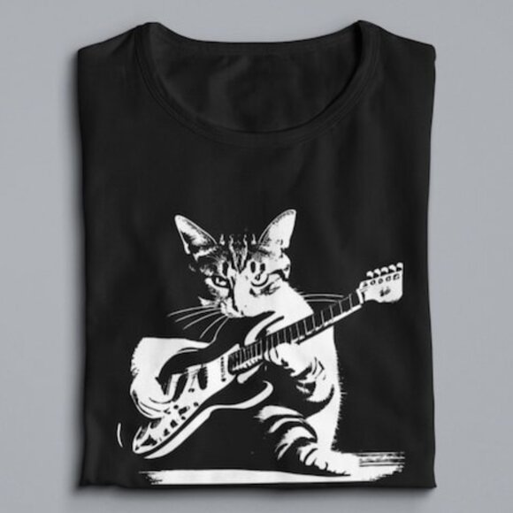 Tops - Cat Playing Guitar Shirt, Guitar Kitty T-shirt